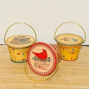 Vtg The Americana Cellebration 3 mini metal buckets by CharlesWysocki,circa 1988